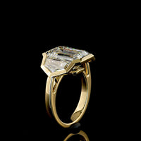 14K Yellow Gold Three Stone Ring with Bezel Set Emerald Cut and Cadillac Cut Lab Diamonds - 8.86 Carats Total Diamond Weight - Covaloro Fine Jewelry