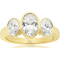 14K Yellow Gold Three Stone Ring with Bezel Set Oval Lab Grown Diamonds - 2.00 Carat Total Diamond Weight - Royal Jewelry
