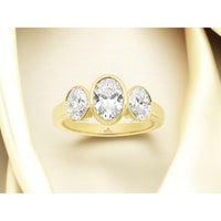 14K Yellow Gold Three Stone Ring with Bezel Set Oval Lab Grown Diamonds - 2.00 Carat Total Diamond Weight - Royal Jewelry
