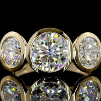 14K Yellow Gold Three Stone Ring with Bezel Set Round Brilliant Cut Lab Diamonds - 4.01 Carat Total Diamond Weight (1.91 Carat Center D VVS2) - Covaloro Fine Jewelry
