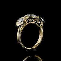 14K Yellow Gold Three Stone Ring with Bezel Set Round Brilliant Cut Lab Diamonds - 4.01 Carat Total Diamond Weight (1.91 Carat Center D VVS2) - Covaloro Fine Jewelry