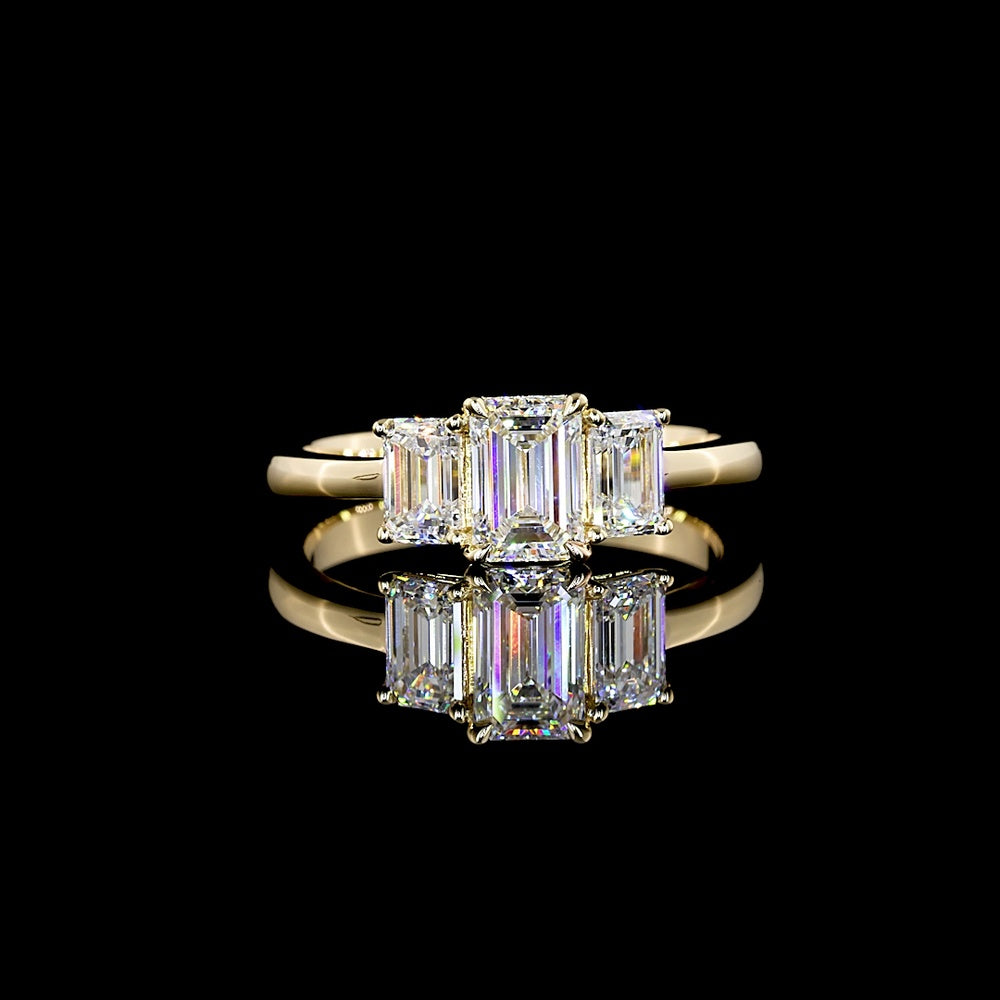 14K Yellow Gold Three Stone Ring with Emerald Cut Lab Diamonds - 1.39 Carat Total Weight, E-F VS1 Clarity - Covaloro Fine Jewelry