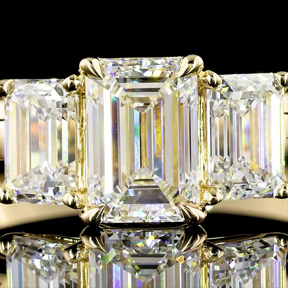 14K Yellow Gold Three Stone Ring with Emerald Cut Lab Diamonds - 1.39 Carat Total Weight, E-F VS1 Clarity - Covaloro Fine Jewelry