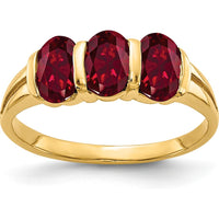 14K Yellow Gold Three Stone Ring with Lab Created Oval Rubies - 0.6 Carat Total Ruby Weight by Monteluci Fine Jewelry