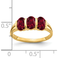 14K Yellow Gold Three Stone Ring with Lab Created Oval Rubies - 0.6 Carat Total Ruby Weight by Monteluci Fine Jewelry