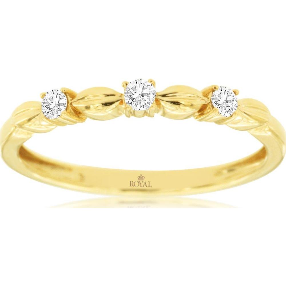 14K Yellow Gold Three Stone Wedding Band with Round Diamonds - 0.12 Carat Total Diamond Weight - Royal Jewelry