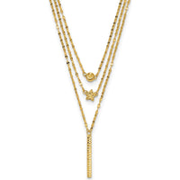 14K Yellow Gold Three Strand Necklace with Diamond-Cut Beads, Star, and Bar Pendant - 18" Length by 0