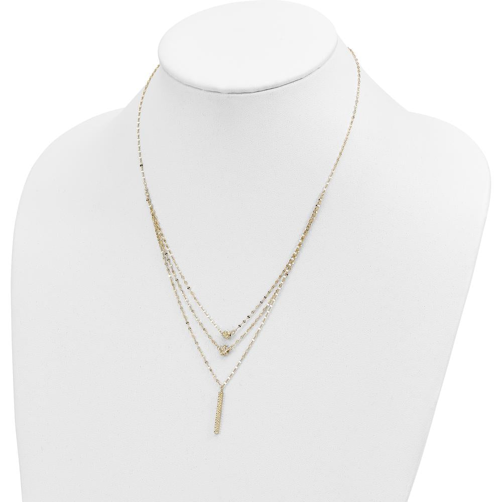 14K Yellow Gold Three Strand Necklace with Diamond-Cut Beads, Star, and Bar Pendant - 18" Length by 0