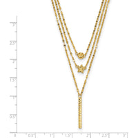 14K Yellow Gold Three Strand Necklace with Diamond-Cut Beads, Star, and Bar Pendant - 18" Length by 0