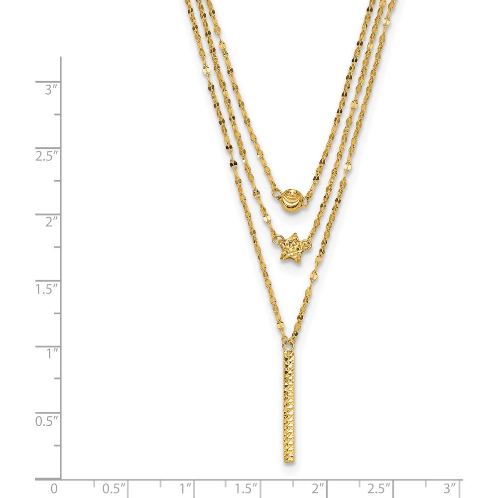 14K Yellow Gold Three Strand Necklace with Diamond-Cut Beads, Star, and Bar Pendant - 18" Length by 0
