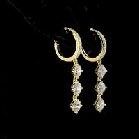 14K Yellow Gold Three-Tier Drop Earrings with 2.02 Carat Total Weight Round Brilliant Cut Lab Diamonds - E-F Color VS1 Clarity - Covaloro Fine Jewelry