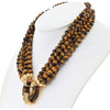 14K Yellow Gold Tiger Eye Multi-Strand Bead Diamond Necklace - Exquisite Elegance