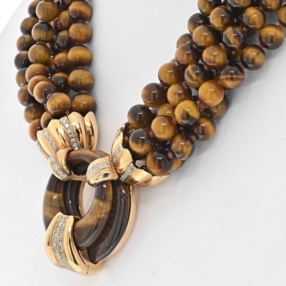 14KT Yellow Gold Tiger’s Eye Short store Necklace 15.25” Long