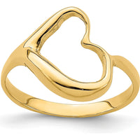 14K Yellow Gold Tilted Heart Ring - Polished Finish, Unique Design by Oro Pregiato