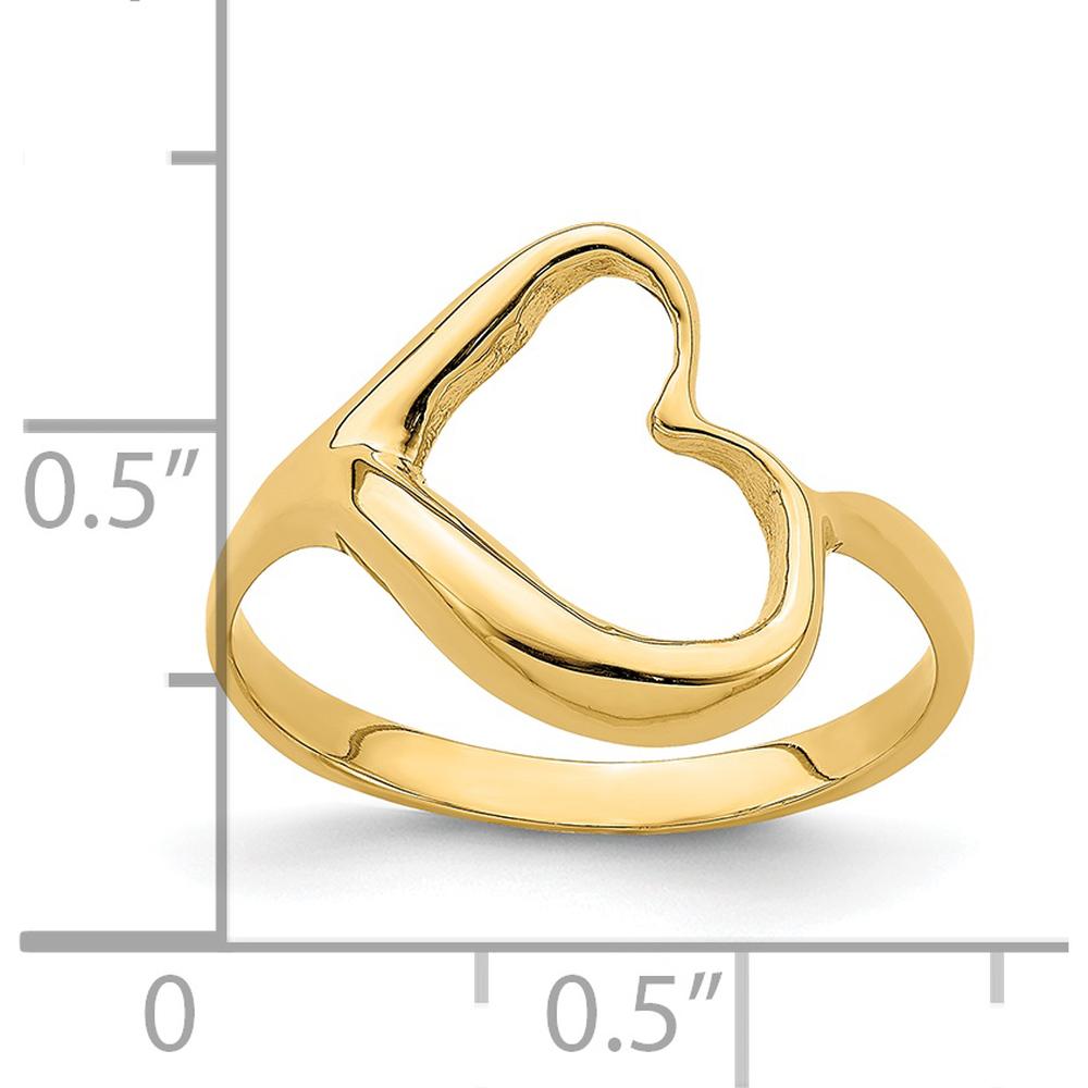 14K Yellow Gold Tilted Heart Ring - Polished Finish, Unique Design by Oro Pregiato