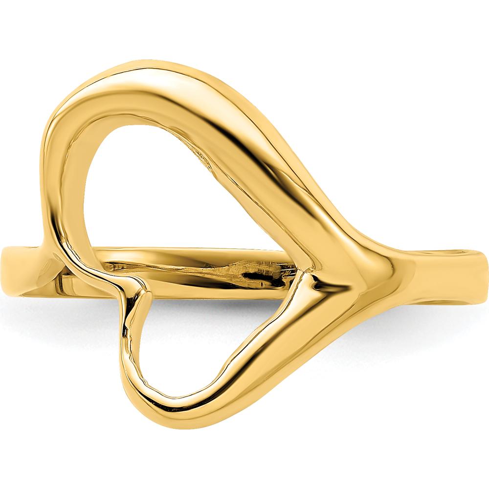 14K Yellow Gold Tilted Heart Ring - Polished Finish, Unique Design by Oro Pregiato