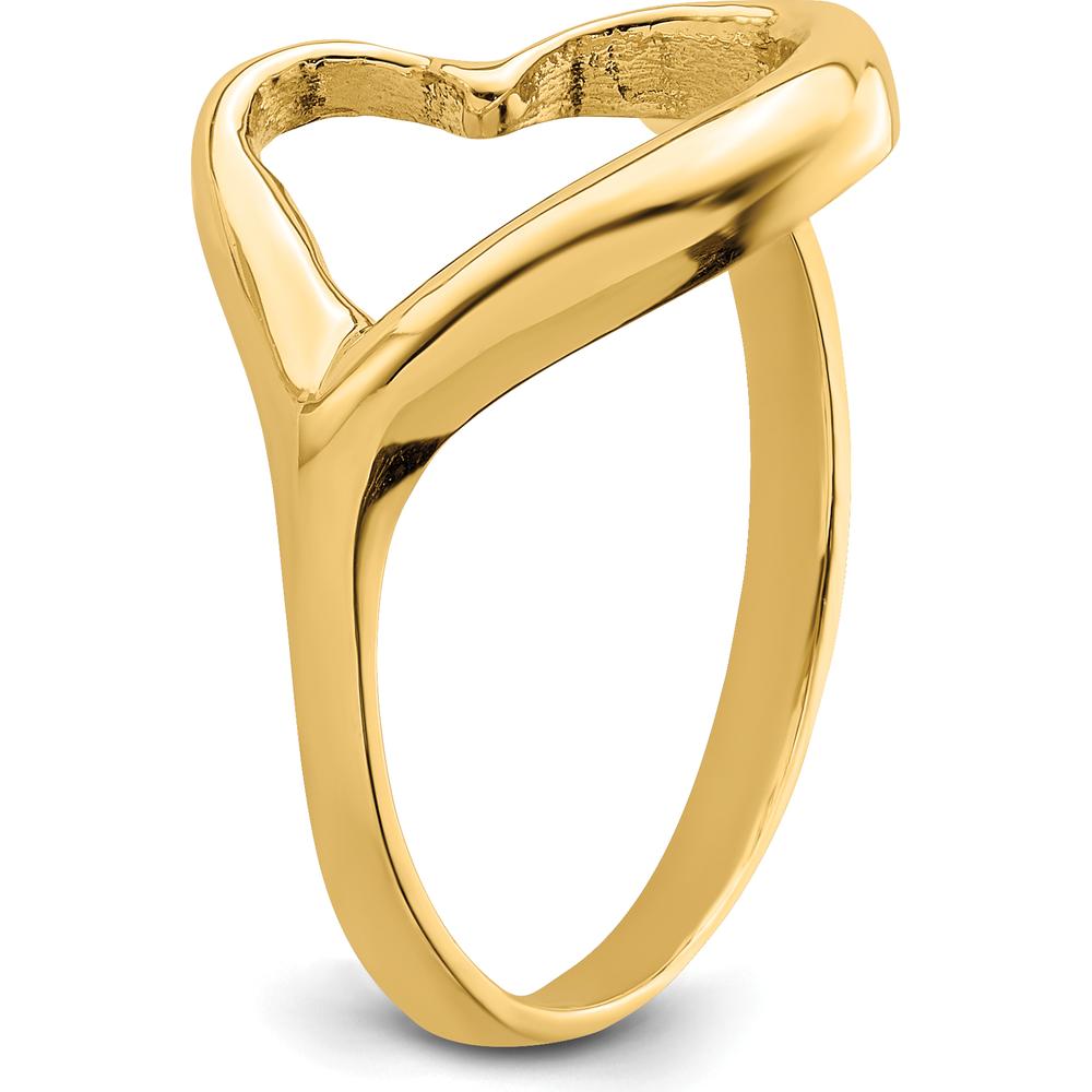 14K Yellow Gold Tilted Heart Ring - Polished Finish, Unique Design by Oro Pregiato