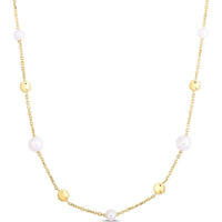 14K Yellow Gold Tin-Cup Necklace with 3.8-5.4mm Pearls - 18" by Orozza Fine Jewelry