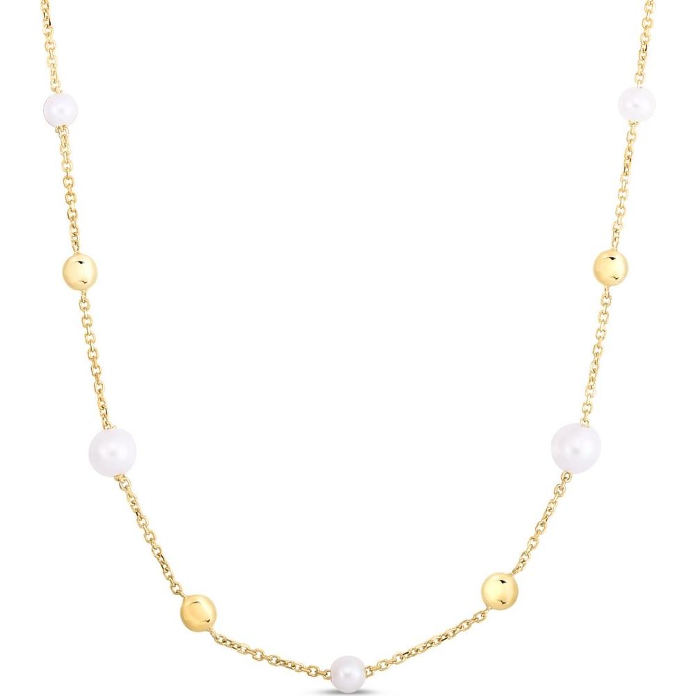 14K Yellow Gold Tin-Cup Necklace with 3.8-5.4mm Pearls - 18" by Orozza Fine Jewelry