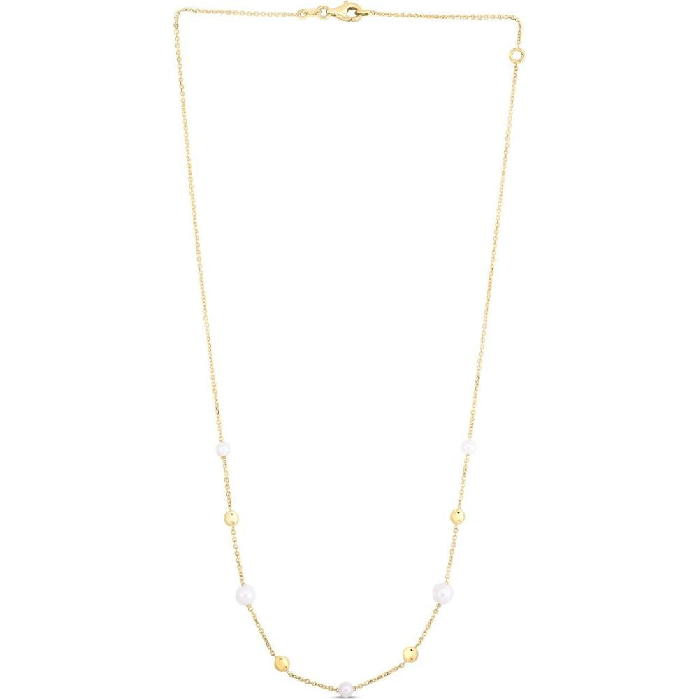14K Yellow Gold Tin-Cup Necklace with 3.8-5.4mm Pearls - 18" by Orozza Fine Jewelry
