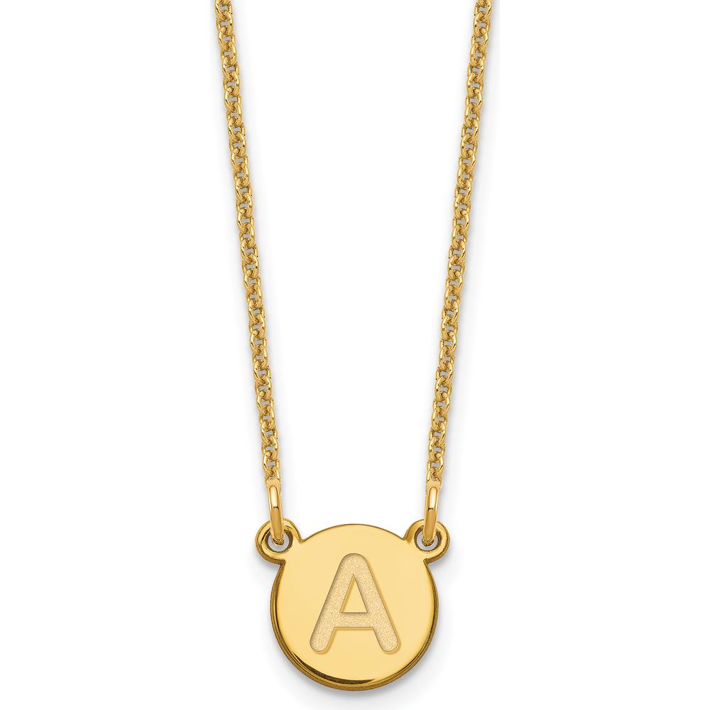 14K Yellow Gold Tiny Circle Block Letter A Initial Pendant Necklace with Cable Chain - Personalized and Polished Finish by Oro Pregiato