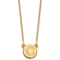 14K Yellow Gold Tiny Circle Block Letter C Initial Necklace - Personalized Charm with Cable Chain by Oro Pregiato