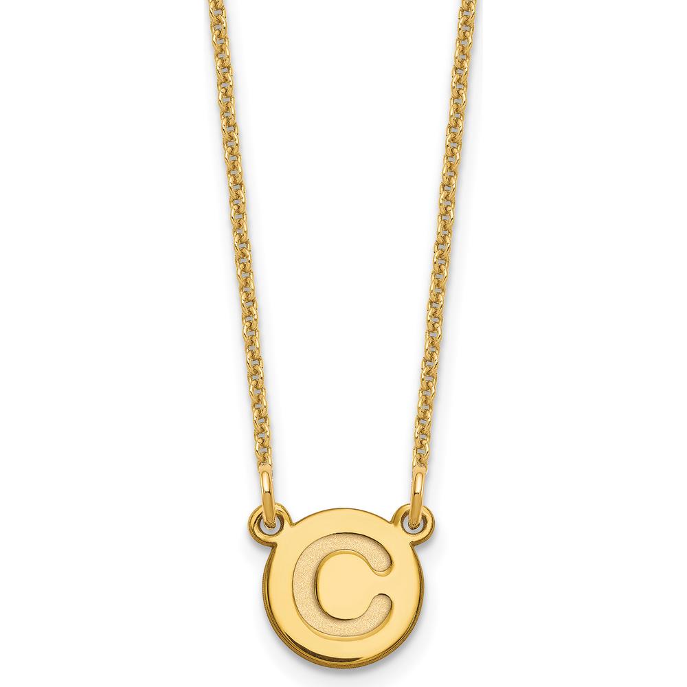 14K Yellow Gold Tiny Circle Block Letter C Initial Necklace - Personalized Charm with Cable Chain by Oro Pregiato