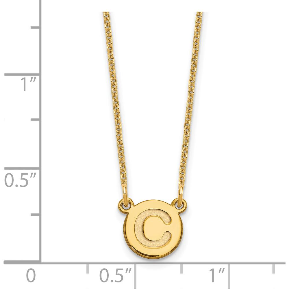 14K Yellow Gold Tiny Circle Block Letter C Initial Necklace - Personalized Charm with Cable Chain by Oro Pregiato