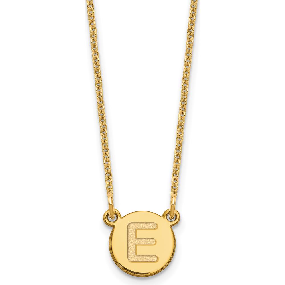 14K Yellow Gold Tiny Circle Block Letter E Initial Necklace - Personalized 18" Cable Chain by Oro Pregiato