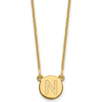 14K Yellow Gold Tiny Circle Block Letter N Initial Necklace - Personalized Pendant by Oro Pregiato
