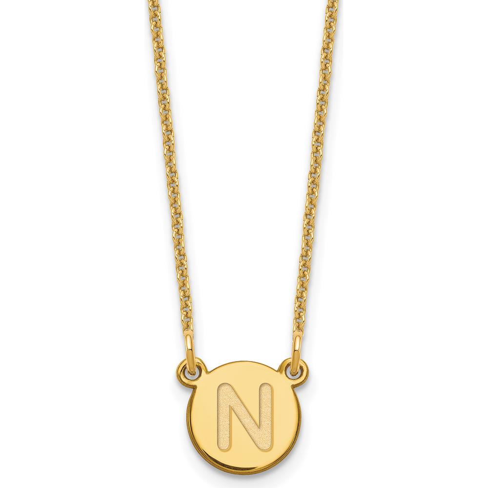 14K Yellow Gold Tiny Circle Block Letter N Initial Necklace - Personalized Pendant by Oro Pregiato
