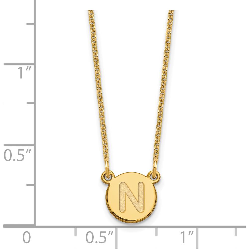 14K Yellow Gold Tiny Circle Block Letter N Initial Necklace - Personalized Pendant by Oro Pregiato