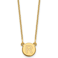 14K Yellow Gold Tiny Circle Block Letter "R" Initial Necklace - 18" Cable Chain by Oro Pregiato