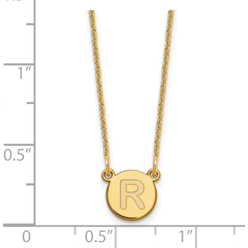 14K Yellow Gold Tiny Circle Block Letter "R" Initial Necklace - 18" Cable Chain by Oro Pregiato