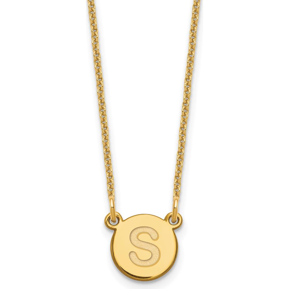 14K Yellow Gold Tiny Circle Block Letter S Initial Pendant Necklace by Oro Pregiato