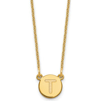 14K Yellow Gold Tiny Circle Block Letter T Initial Necklace - Personalized Pendant with 18" Cable Chain by Oro Pregiato