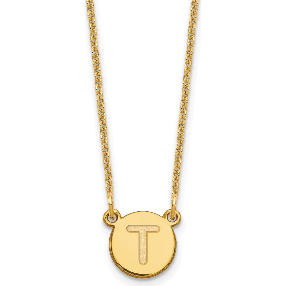14K Yellow Gold Tiny Circle Block Letter T Initial Necklace - Personalized Pendant with 18" Cable Chain by Oro Pregiato