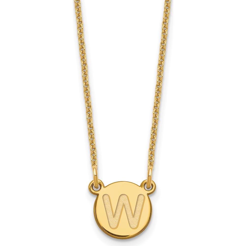 14K Yellow Gold Tiny Circle Block Letter W Initial Necklace - Personalized Pendant with Polished Finish by Oro Pregiato