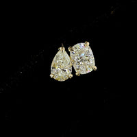 14K Yellow Gold Toi et Moi Earrings with Cushion Brilliant and Pear Shape Lab Diamonds - 2.05 Carat Total Diamond Weight - Covaloro Fine Jewelry