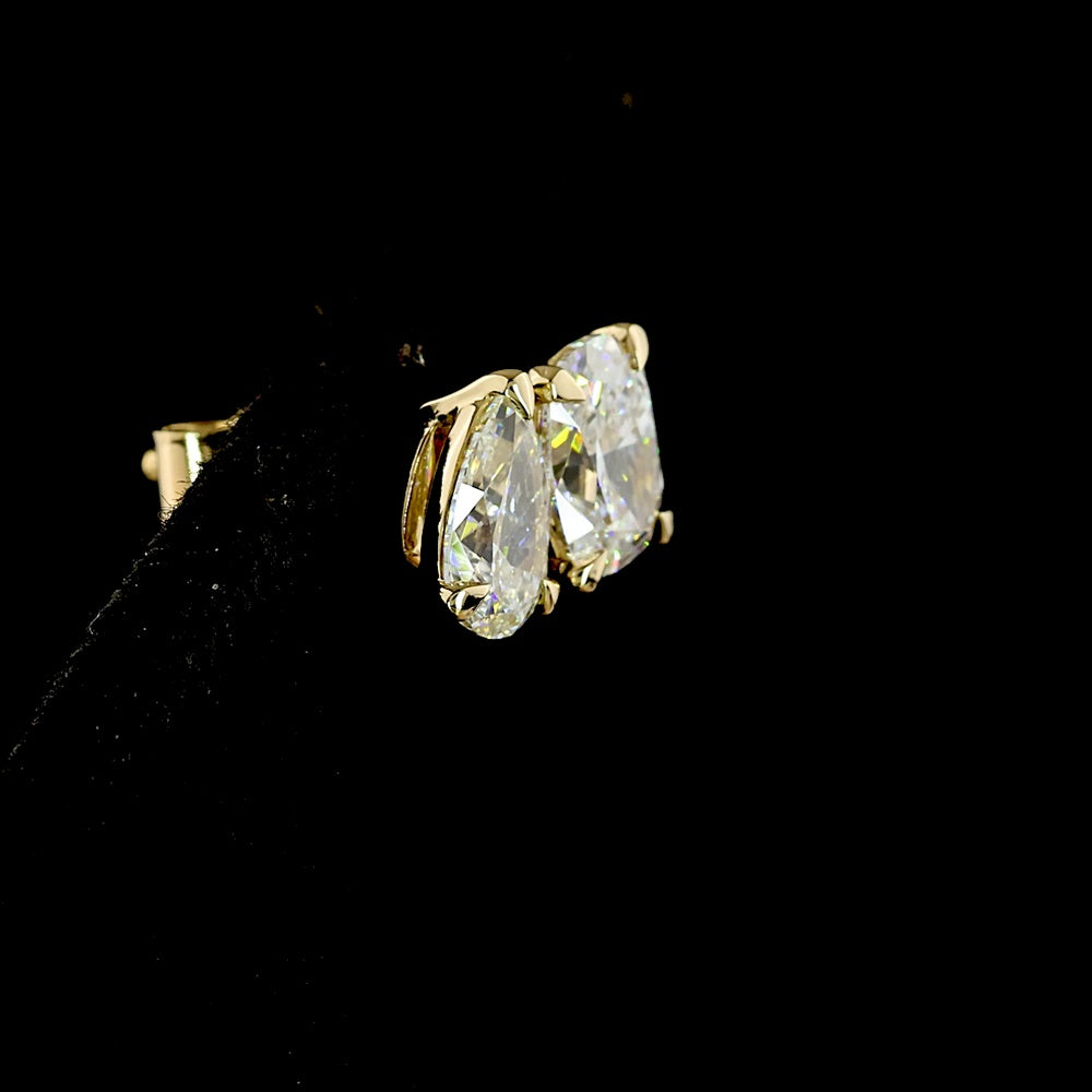 14K Yellow Gold Toi et Moi Earrings with Cushion Brilliant and Pear Shape Lab Diamonds - 2.05 Carat Total Diamond Weight - Covaloro Fine Jewelry