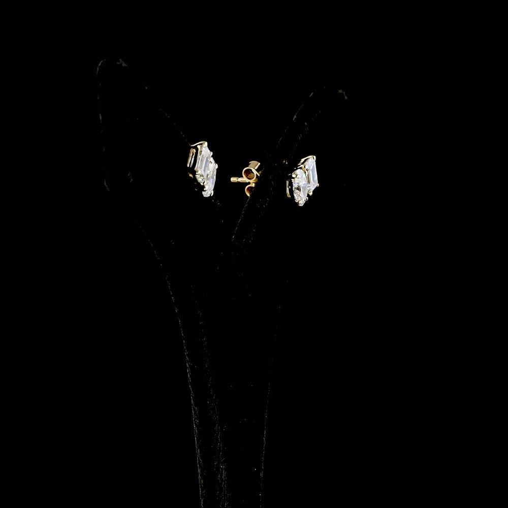 14K Yellow Gold Toi et Moi Earrings with Emerald and Oval Cut Lab Diamonds - 1.89 Carat Total Weight - Covaloro Fine Jewelry