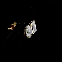 14K Yellow Gold Toi et Moi Earrings with Emerald and Oval Cut Lab Diamonds - 1.89 Carat Total Weight - Covaloro Fine Jewelry
