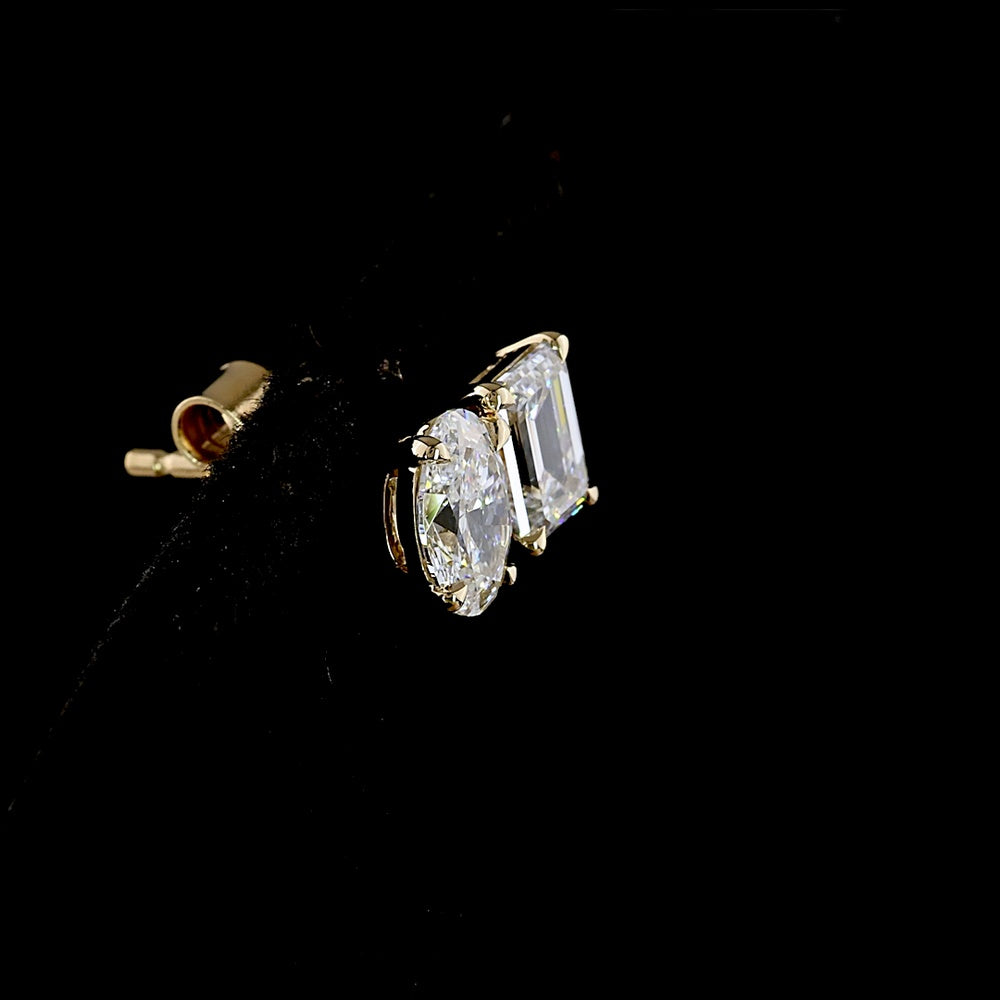 14K Yellow Gold Toi et Moi Earrings with Emerald and Oval Cut Lab Diamonds - 1.89 Carat Total Weight - Covaloro Fine Jewelry