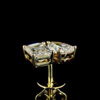 14K Yellow Gold Toi et Moi Earrings with Emerald Cut and Pear Shape Lab Diamonds - 3.36 Carats Total Diamond Weight - Covaloro Fine Jewelry