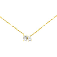 14K Yellow Gold Toi et Moi Necklace with Emerald Cut and Pear Cut Diamonds - 0.80 Carat Total Diamond Weight - Royal Jewelry