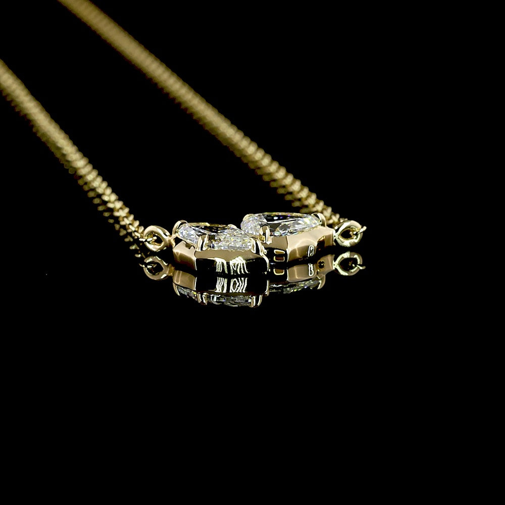 14K Yellow Gold Toi et Moi Necklace with Pear and Marquise Cut Lab Diamonds in Bezel Settings - 0.41 Carat Total Diamond Weight - Covaloro Fine Jewelry
