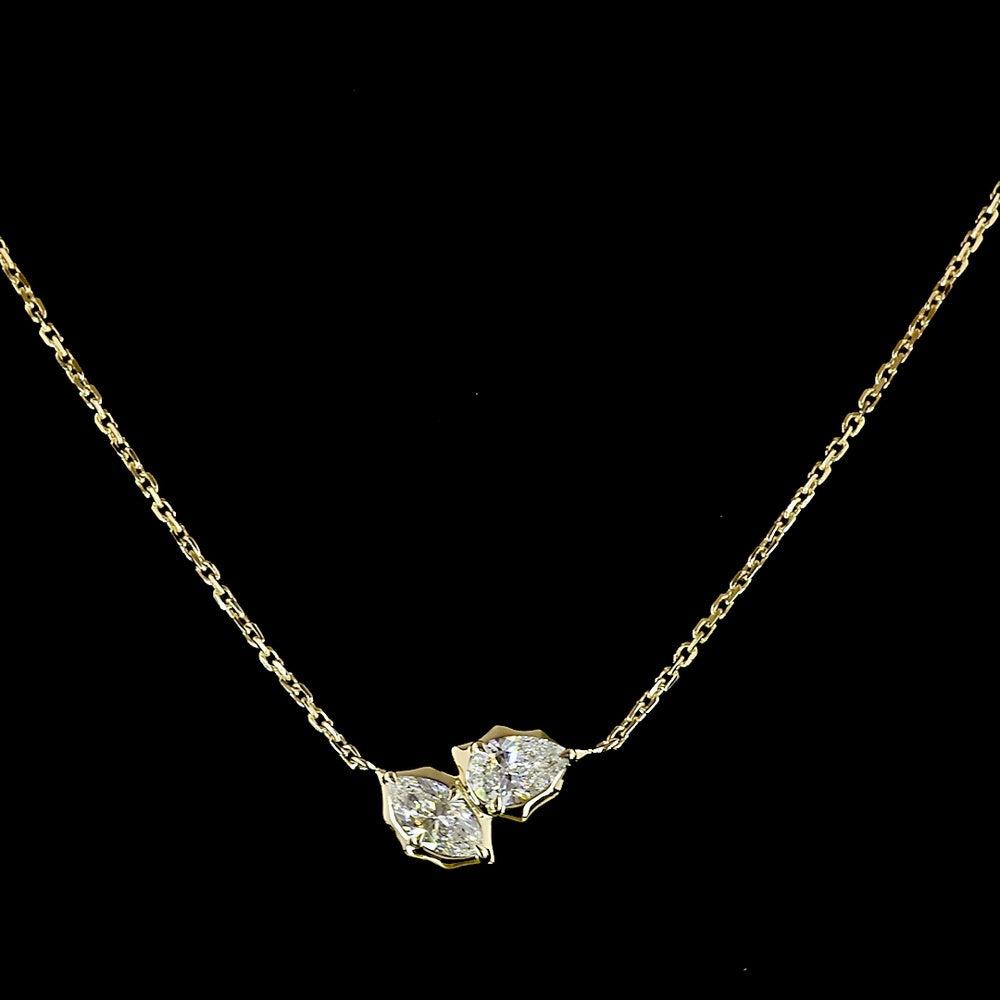 14K Yellow Gold Toi et Moi Pendant with 0.39ctw Marquise and Pear Cut Lab Diamonds in Bezel Settings - E-F Color VS Clarity - Covaloro Fine Jewelry
