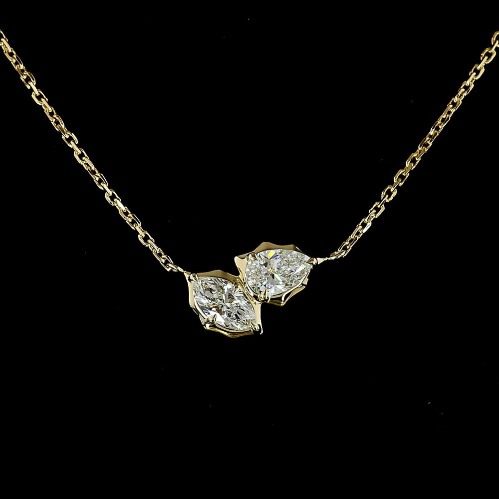 14K Yellow Gold Toi et Moi Pendant with 0.39ctw Marquise and Pear Cut Lab Diamonds in Bezel Settings - E-F Color VS Clarity - Covaloro Fine Jewelry