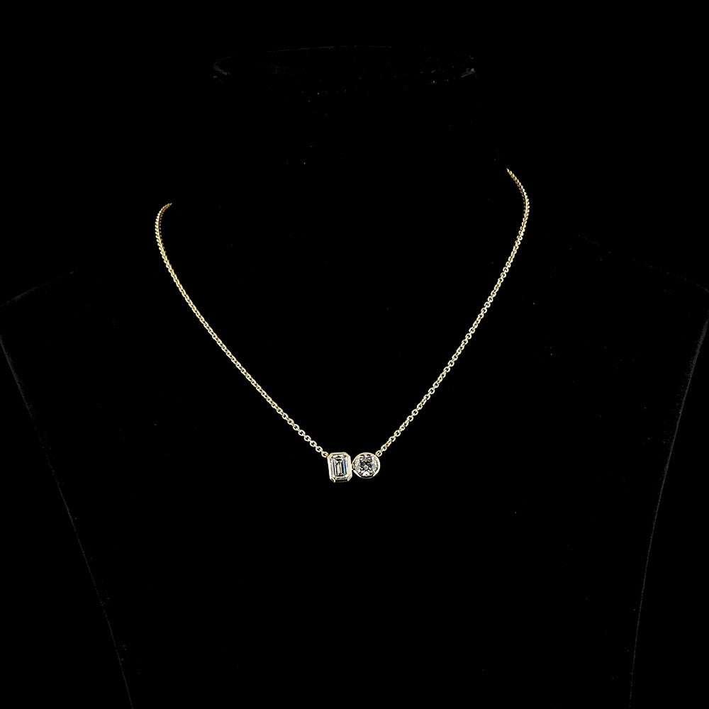 14K Yellow Gold Toi et Moi Pendant with 1.21 Carat Emerald Cut and 1.01 Carat Round Brilliant Lab Diamonds - 2.22 Total Carat Weight - Covaloro Fine Jewelry