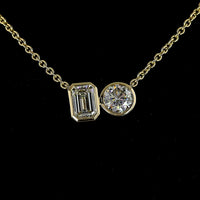 14K Yellow Gold Toi et Moi Pendant with 1.21 Carat Emerald Cut and 1.01 Carat Round Brilliant Lab Diamonds - 2.22 Total Carat Weight - Covaloro Fine Jewelry